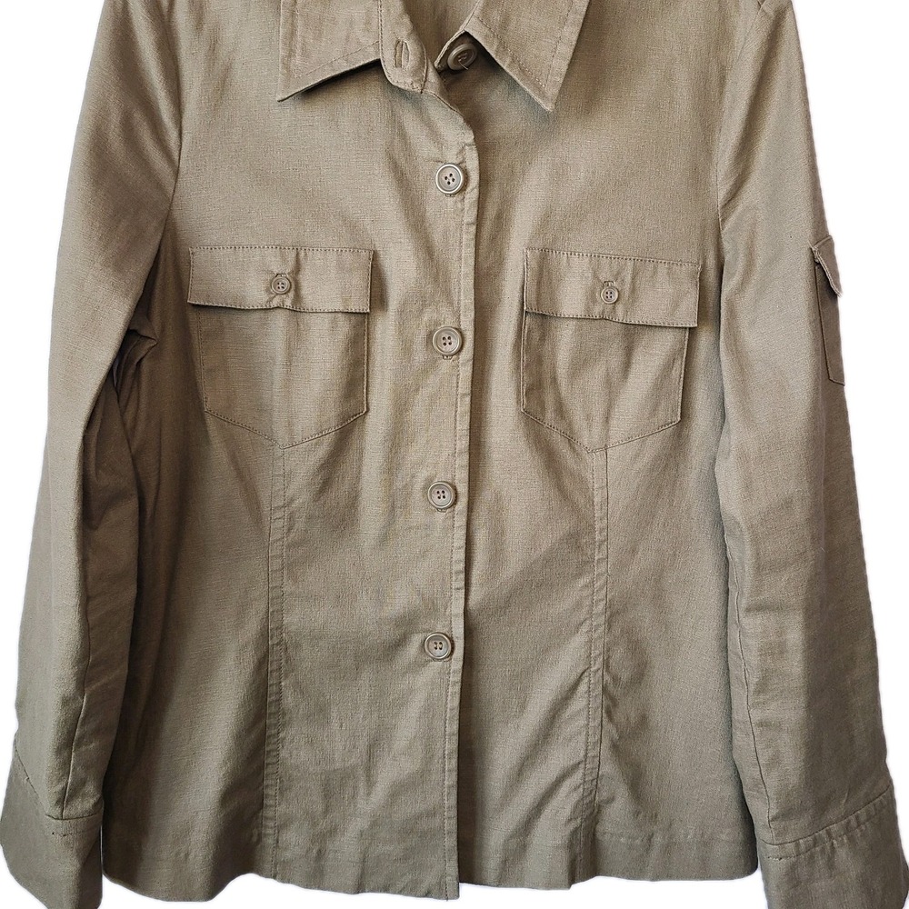 Y2K Alexandra Bartlett Women's Khaki Utility Jacket Button Up Pockets SZ 8 - Picture 2 of 12